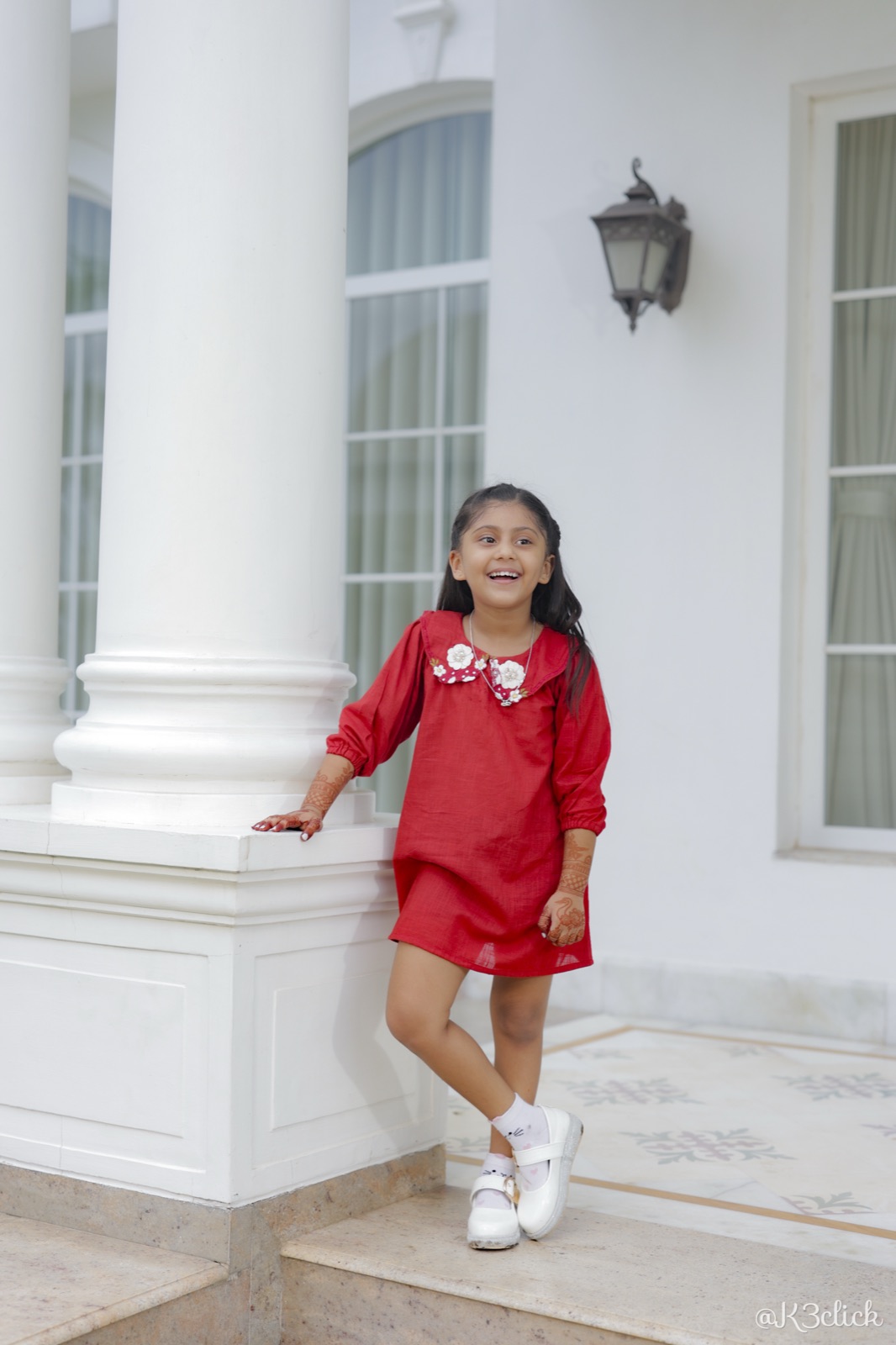 Red dress with floral collar